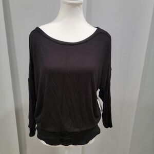 New York & Company Black Boatneck Long Sleeve Top
